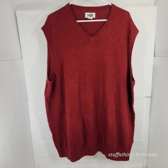 2 HB Harbor Bay Men's V Neck Cotton Sweater Vests, Size 2XL TALL ~‎ Navy & Wine - Picture 8 of 9